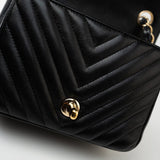 CHANEL Handbag Black Mini Square Black Lambskin Chevron Flap LGHW - Redeluxe