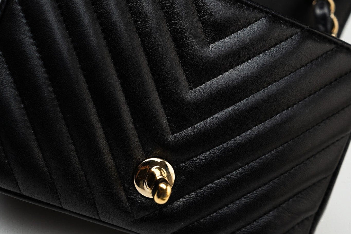 CHANEL Handbag Black Mini Square Black Lambskin Chevron Flap LGHW - Redeluxe