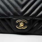 CHANEL Handbag Black Mini Square Black Lambskin Chevron Flap LGHW - Redeluxe