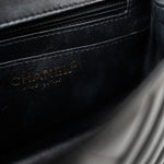CHANEL Handbag Black Mini Square Black Lambskin Chevron Flap LGHW - Redeluxe