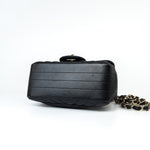 CHANEL Handbag Black Mini Square Black Lambskin Chevron Flap LGHW - Redeluxe
