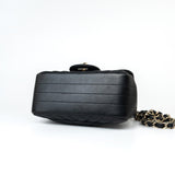 CHANEL Handbag Black Mini Square Black Lambskin Chevron Flap LGHW - Redeluxe