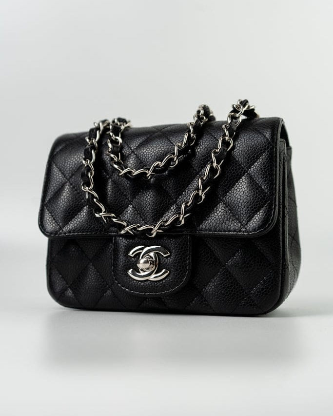 CHANEL Handbag Black Mini Square Caviar Quilted Single Flap SHW - Redeluxe