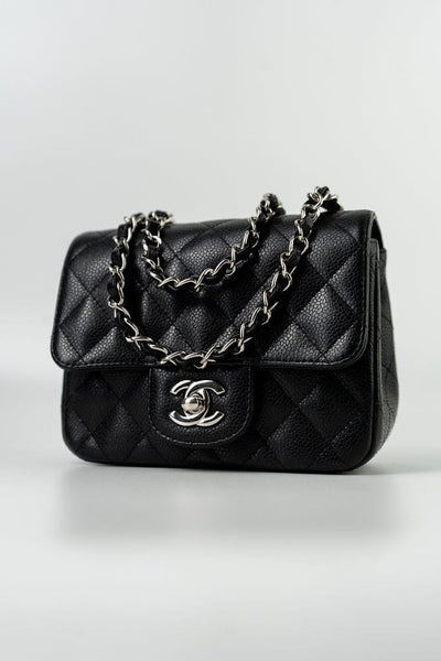 Black Mini Square Caviar Quilted Single Flap SHW – REDELUXE