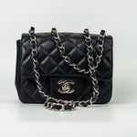 CHANEL Handbag Black Mini Square Lambskin Quilted Flap Silver Hardware - Redeluxe