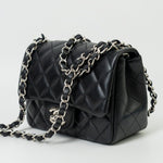 CHANEL Handbag Black Mini Square Lambskin Quilted Flap Silver Hardware - Redeluxe