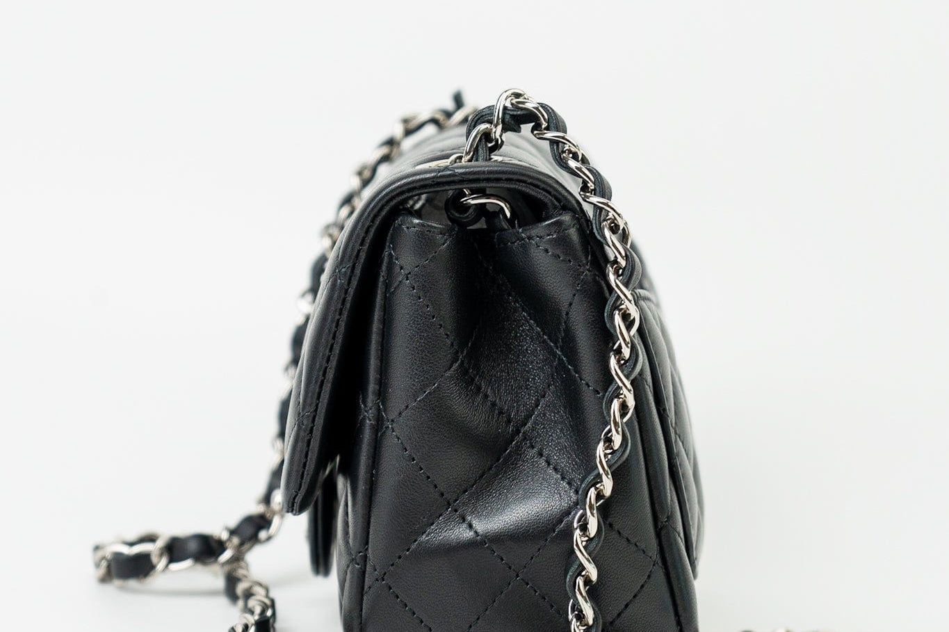 CHANEL Handbag Black Mini Square Lambskin Quilted Flap Silver Hardware - Redeluxe
