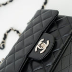 CHANEL Handbag Black Mini Square Lambskin Quilted Flap Silver Hardware - Redeluxe