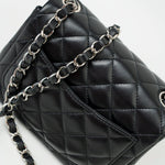 CHANEL Handbag Black Mini Square Lambskin Quilted Flap Silver Hardware - Redeluxe