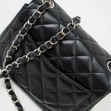 CHANEL Handbag Black Mini Square Lambskin Quilted Flap Silver Hardware - Redeluxe