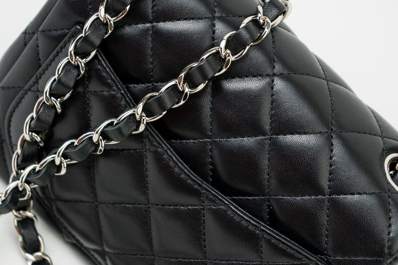CHANEL Handbag Black Mini Square Lambskin Quilted Flap Silver Hardware - Redeluxe