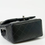 CHANEL Handbag Black Mini Square Lambskin Quilted Flap Silver Hardware - Redeluxe