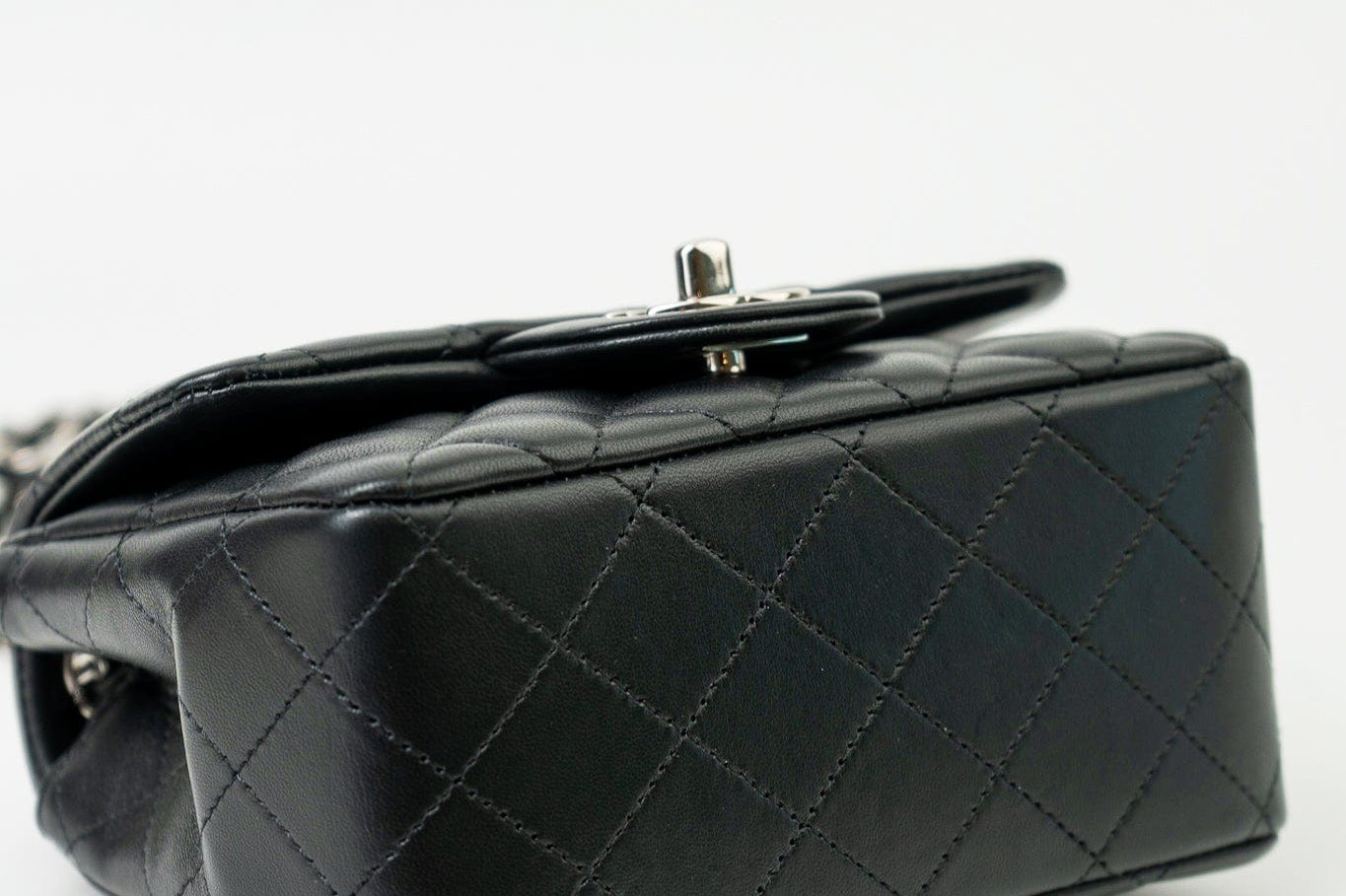 CHANEL Handbag Black Mini Square Lambskin Quilted Flap Silver Hardware - Redeluxe
