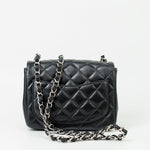 CHANEL Handbag Black Mini Square Lambskin Quilted Flap Silver Hardware - Redeluxe