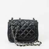 CHANEL Handbag Black Mini Square Lambskin Quilted Flap Silver Hardware - Redeluxe