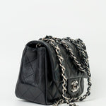 CHANEL Handbag Black Mini Square Lambskin Quilted Flap Silver Hardware - Redeluxe