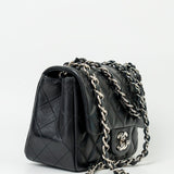 CHANEL Handbag Black Mini Square Lambskin Quilted Flap Silver Hardware - Redeluxe