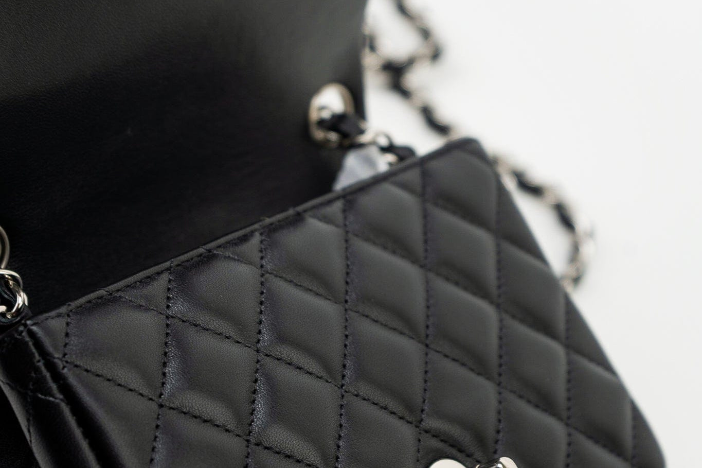 CHANEL Handbag Black Mini Square Lambskin Quilted Flap Silver Hardware - Redeluxe