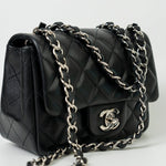 CHANEL Handbag Black Mini Square Lambskin Quilted Flap Silver Hardware - Redeluxe