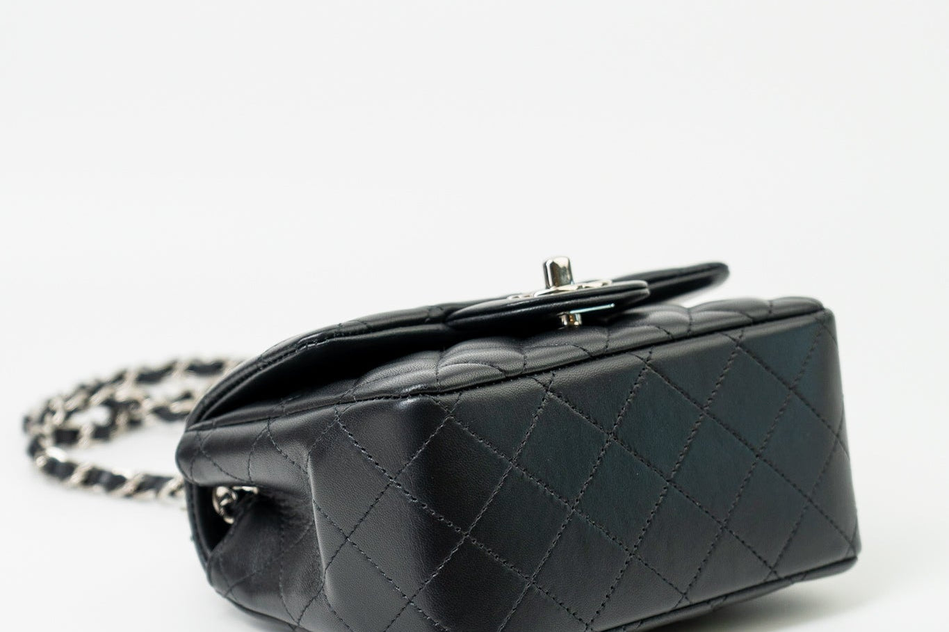 CHANEL Handbag Black Mini Square Lambskin Quilted Flap Silver Hardware - Redeluxe