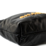 CHANEL Handbag Black Shiny Black Calfskin Quilted Mini 22 Bag Antique Gold Hardware - Redeluxe