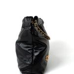 CHANEL Handbag Black Shiny Black Calfskin Quilted Mini 22 Bag Antique Gold Hardware - Redeluxe