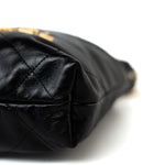 CHANEL Handbag Black Shiny Black Calfskin Quilted Mini 22 Bag Antique Gold Hardware - Redeluxe