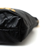 CHANEL Handbag Black Shiny Black Calfskin Quilted Mini 22 Bag Antique Gold Hardware - Redeluxe