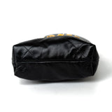 CHANEL Handbag Black Shiny Black Calfskin Quilted Mini 22 Bag Antique Gold Hardware - Redeluxe