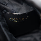 CHANEL Handbag Black Shiny Black Calfskin Quilted Mini 22 Bag Antique Gold Hardware - Redeluxe