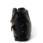 CHANEL Handbag Black Shiny Black Calfskin Quilted Mini 22 Bag Antique Gold Hardware - Redeluxe