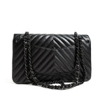 CHANEL Handbag Black So Black Lambskin Chevron Medium Classic Flap - Redeluxe