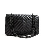 CHANEL Handbag Black So Black Lambskin Chevron Medium Classic Flap - Redeluxe