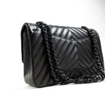 CHANEL Handbag Black So Black Lambskin Chevron Medium Classic Flap - Redeluxe