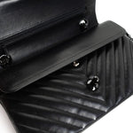 CHANEL Handbag Black So Black Lambskin Chevron Medium Classic Flap - Redeluxe