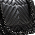 CHANEL Handbag Black So Black Lambskin Chevron Medium Classic Flap - Redeluxe