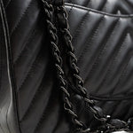 CHANEL Handbag Black So Black Lambskin Chevron Medium Classic Flap - Redeluxe