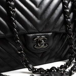 CHANEL Handbag Black So Black Lambskin Chevron Medium Classic Flap - Redeluxe