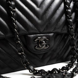 CHANEL Handbag Black So Black Lambskin Chevron Medium Classic Flap - Redeluxe