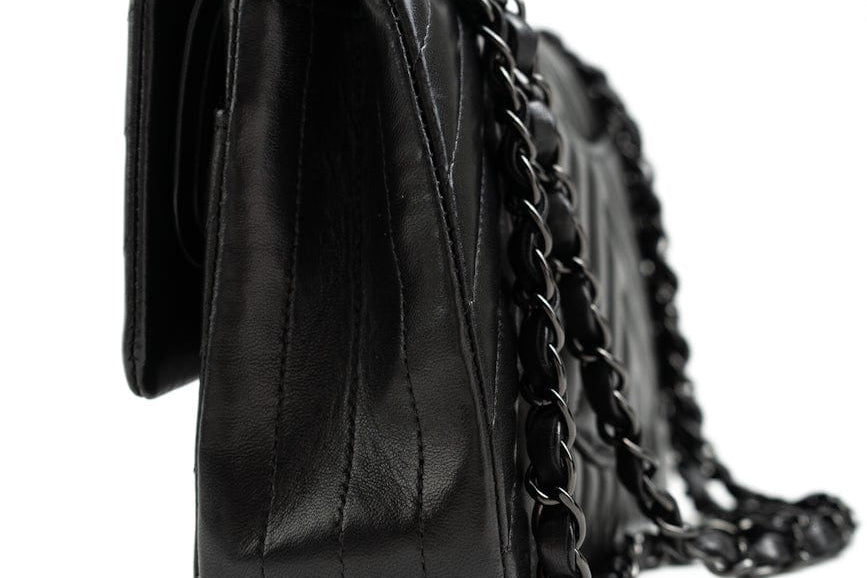 CHANEL Handbag Black So Black Lambskin Chevron Medium Classic Flap - Redeluxe