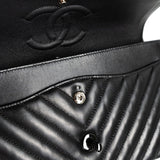 CHANEL Handbag Black So Black Lambskin Chevron Medium Classic Flap - Redeluxe