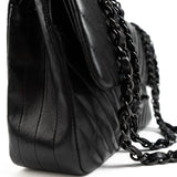 CHANEL Handbag Black So Black Lambskin Chevron Medium Classic Flap - Redeluxe