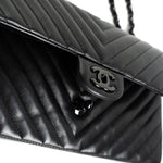 CHANEL Handbag Black So Black Lambskin Chevron Medium Classic Flap - Redeluxe