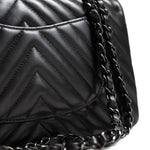 CHANEL Handbag Black So Black Lambskin Chevron Medium Classic Flap - Redeluxe