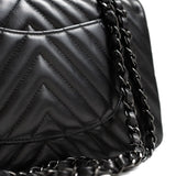 CHANEL Handbag Black So Black Lambskin Chevron Medium Classic Flap - Redeluxe