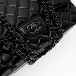 CHANEL Handbag Black So Black Shiny Crumpled Calfskin Quilted Jumbo Double Flap - Redeluxe