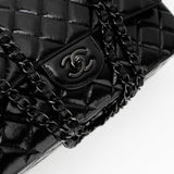 CHANEL Handbag Black So Black Shiny Crumpled Calfskin Quilted Jumbo Double Flap - Redeluxe