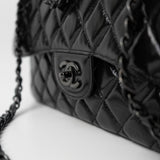 CHANEL Handbag Black So Black Shiny Crumpled Calfskin Quilted Jumbo Double Flap - Redeluxe