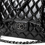CHANEL Handbag Black So Black Shiny Crumpled Calfskin Quilted Jumbo Double Flap - Redeluxe