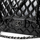 CHANEL Handbag Black So Black Shiny Crumpled Calfskin Quilted Jumbo Double Flap - Redeluxe